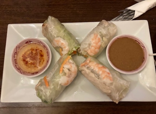 shrimp springrolls with two sauces