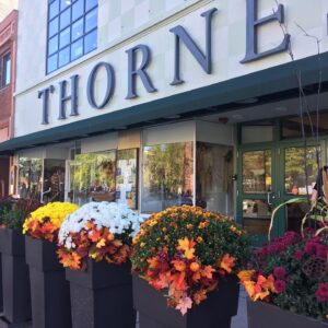 Thornes marketplace decorated with fall flowers