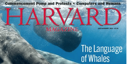 A magazine cover with an image of a whale swimming.