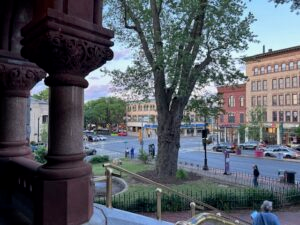 view busy downtown Northampton city street