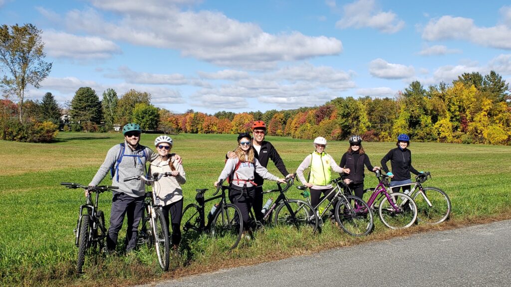 Bicycle tour group with fall foliage